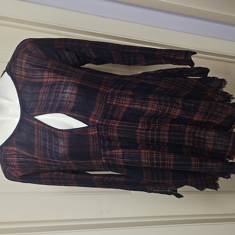 Free People Brown and Blue Plaid Dress